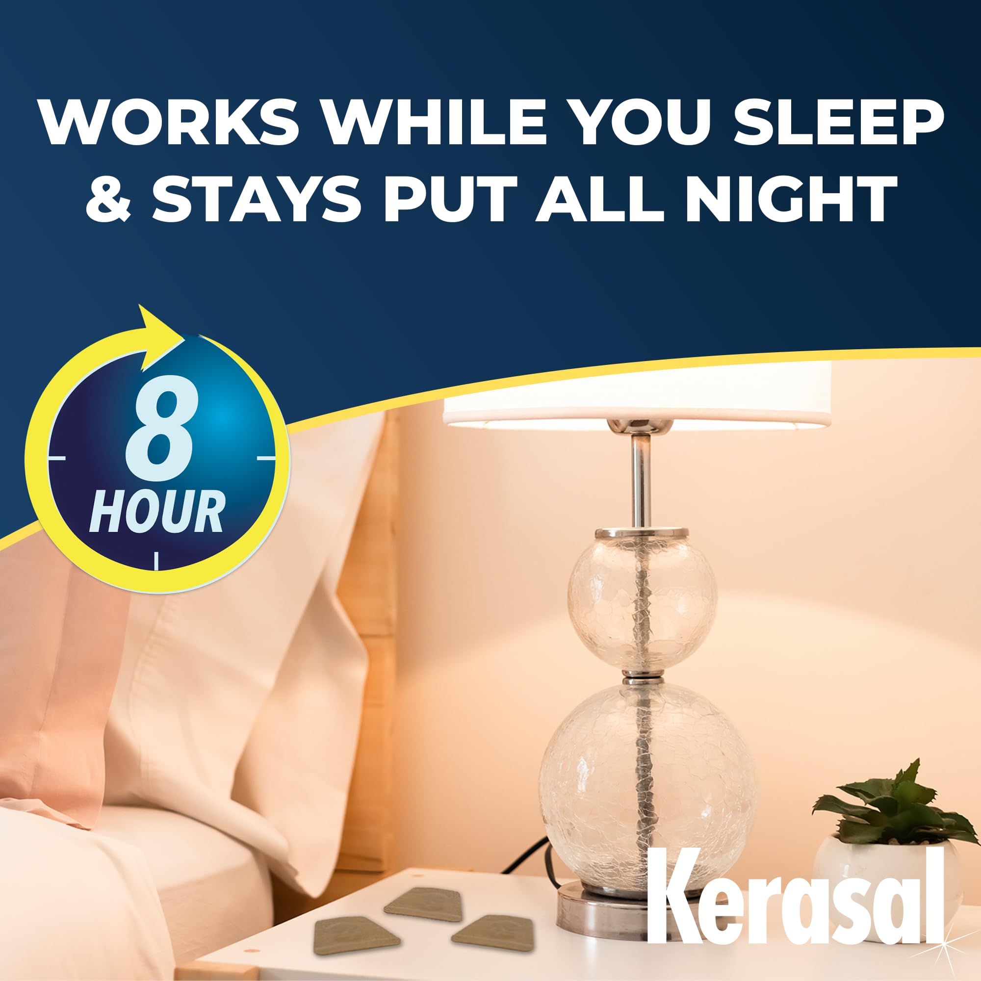 Kerasal Nighttime Renewal care scene emphasizes easy adhesion.