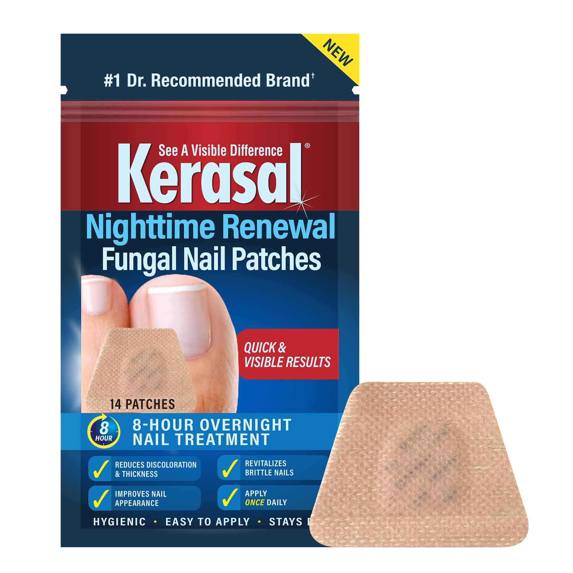 Kerasal Nighttime Renewal patches close-up for overnight nail care.