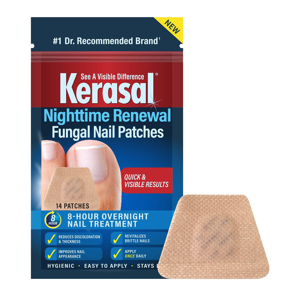 Kerasal Nighttime Renewal patches close-up for overnight nail care.