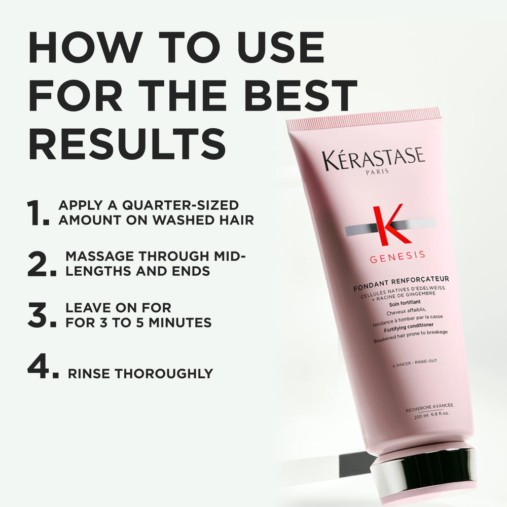 Detangling action of Genesis conditioner helping smooth comb-through.