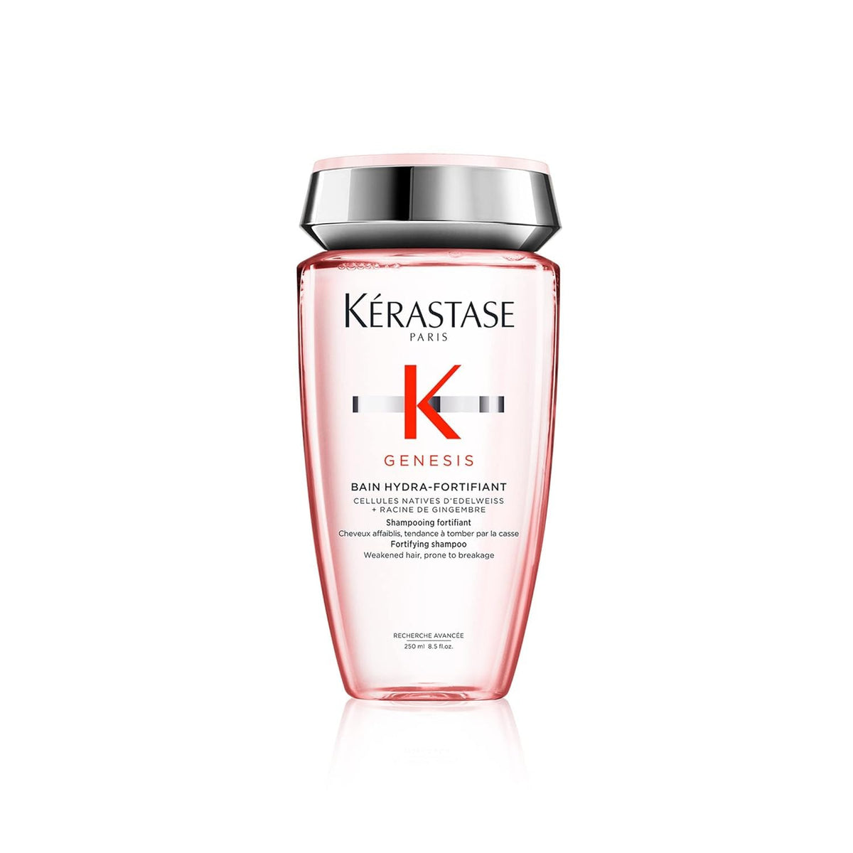 KÉRASTASE Genesis Hydra-Fortifiant bottle pouring for daily cleansing and refreshed hair.