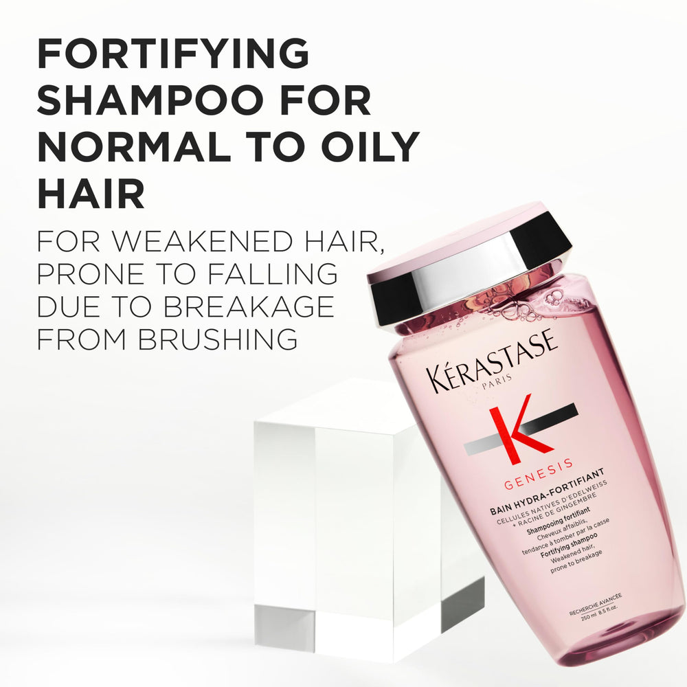 Genesis Hydra-Fortifiant shampoo lathering on wet hair for gentle cleansing.