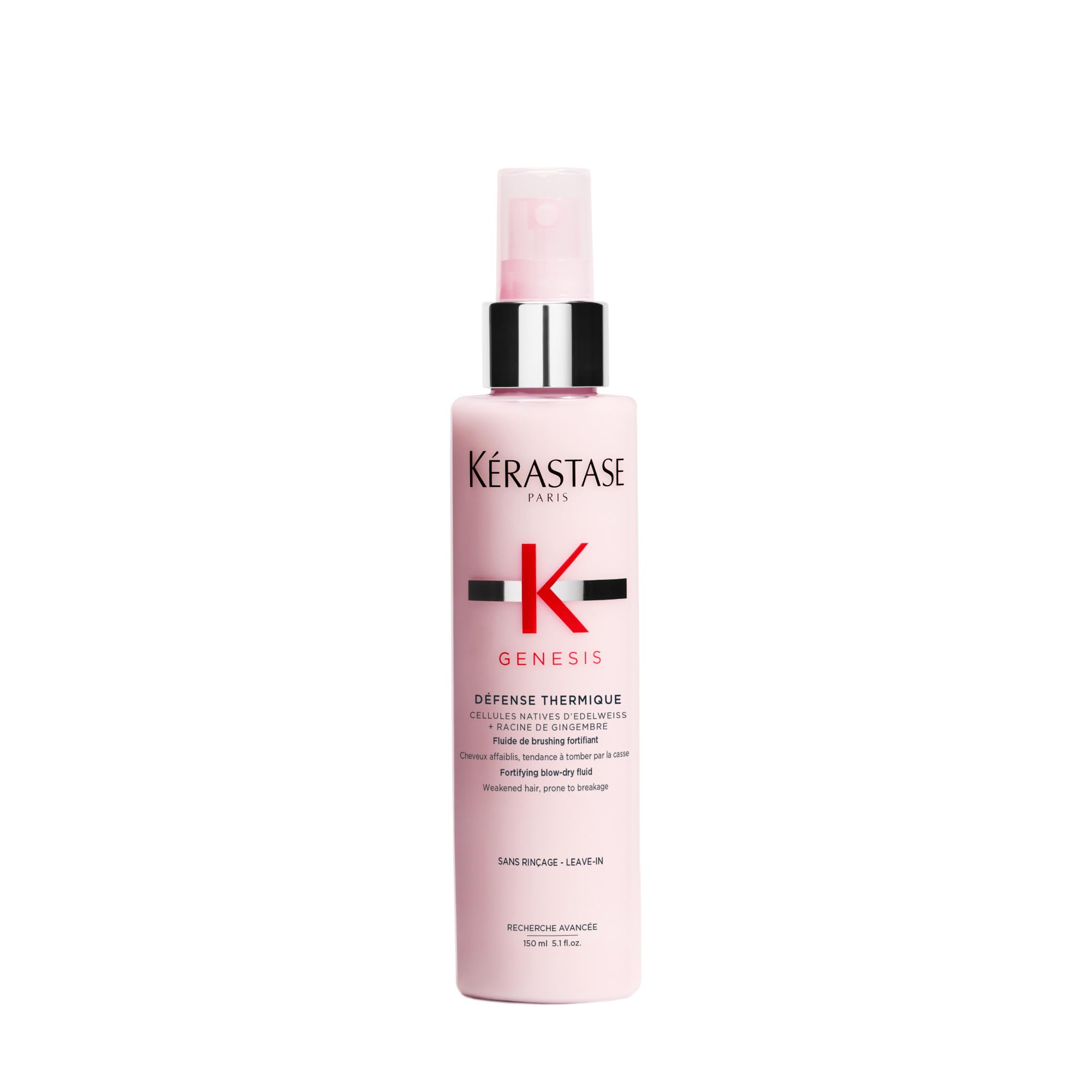 Kerastase Genesis Thermique bottle with pour demonstrates heat protection for lengths
