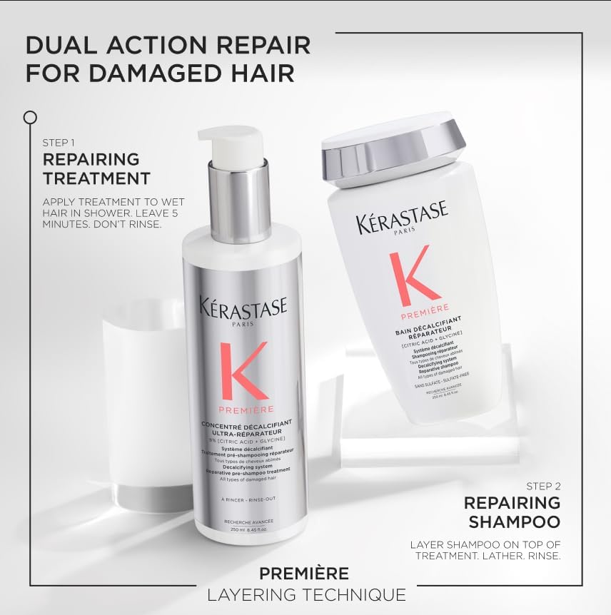 Kerastase Premiere application steps image guides proper pre-shampoo and masque use.