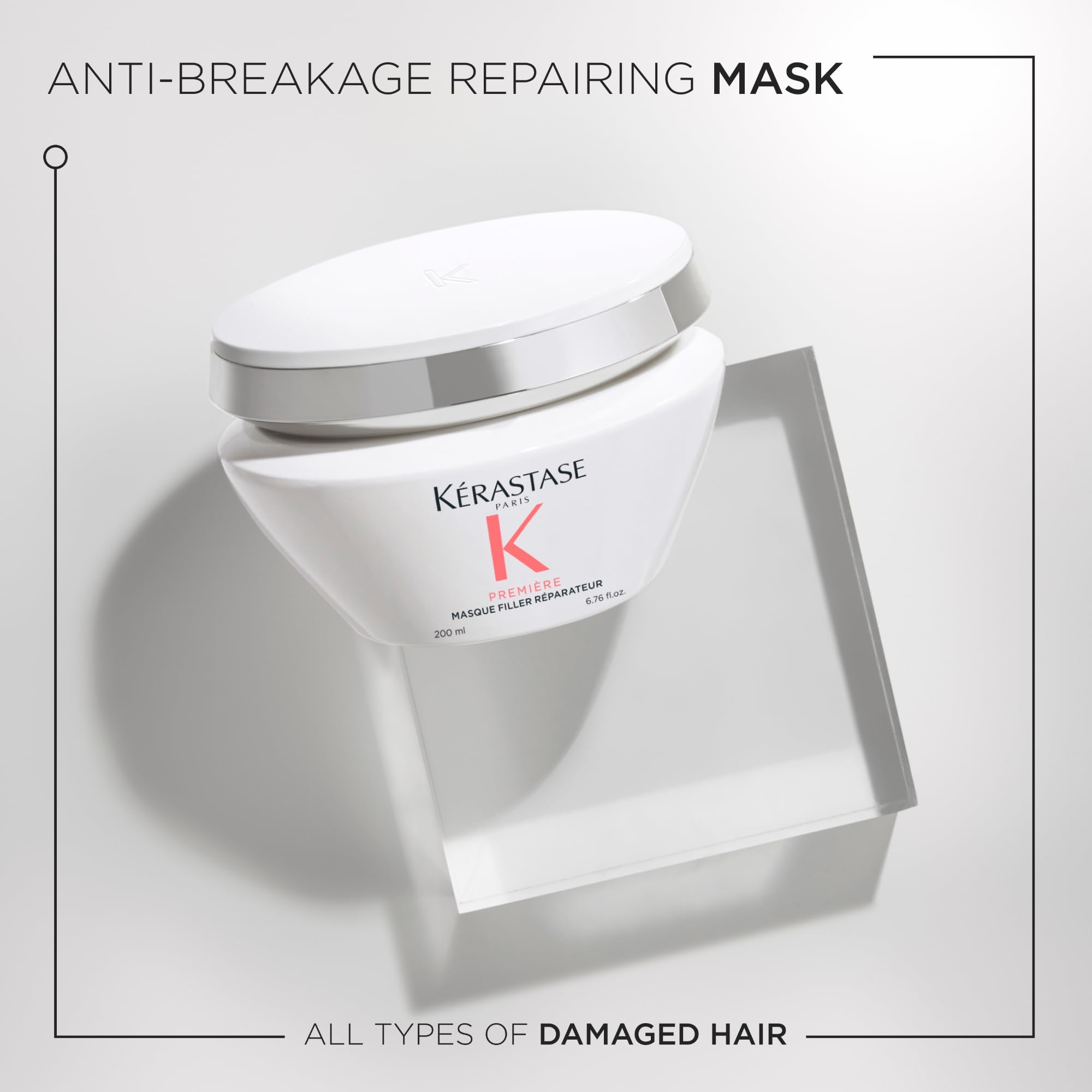KÉRASTASE Premiere bond-repair graphic, reconnects keratin links for stronger feeling hair.