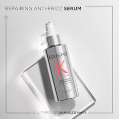 Kerastase Premiere serum on towel-dried hair preparing for styling with heat protection.