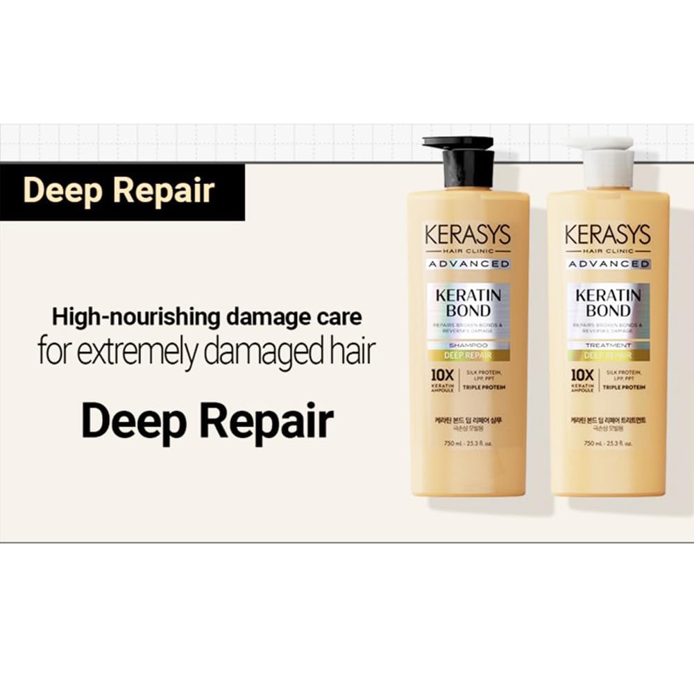 Visual of a Kerasys hair care routine featuring keratin bond