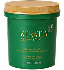 KERATIN BAR blue bleaching powder packaging for professional-grade lightening at a glance