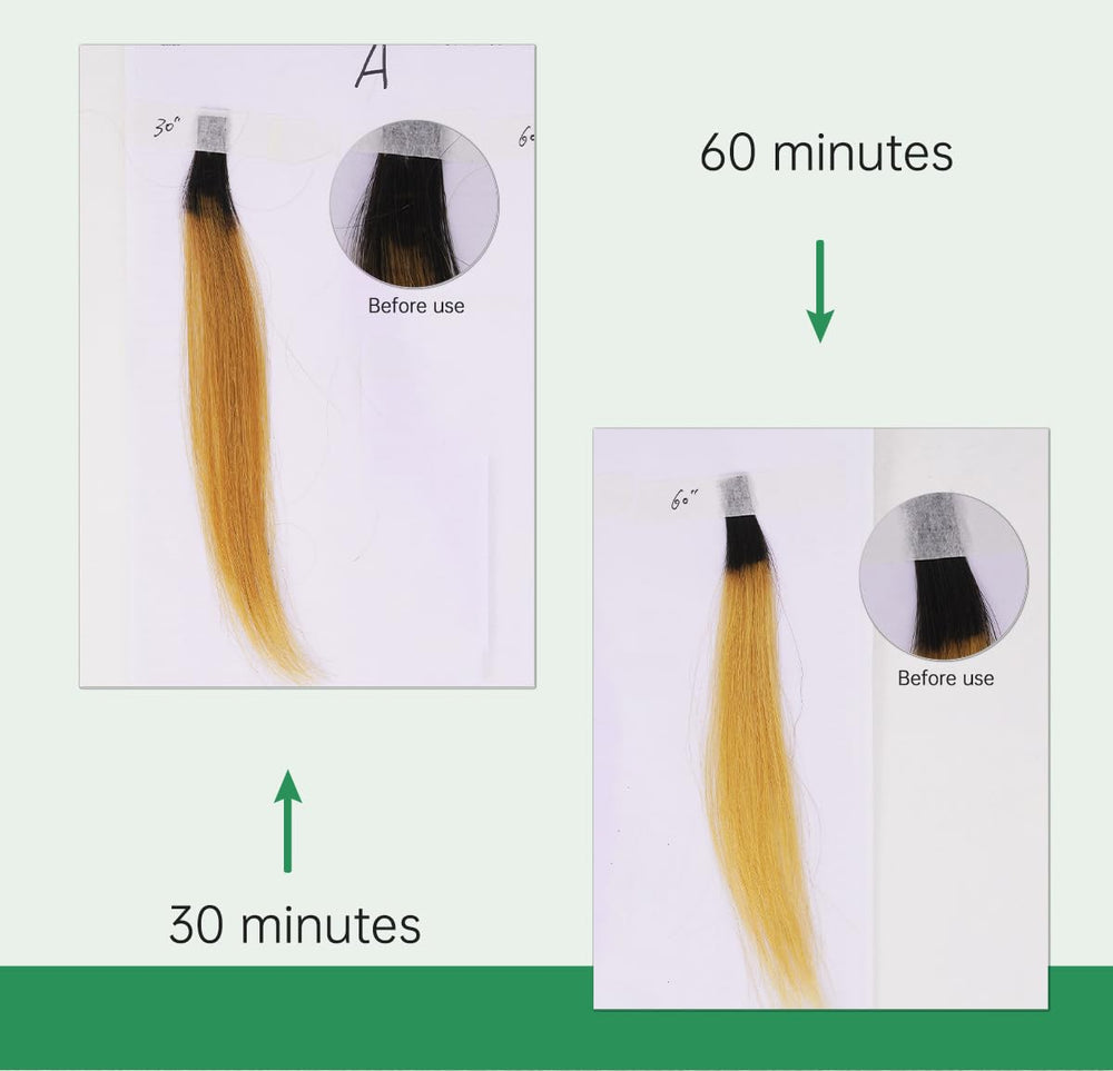 KERATIN BAR lightening on dark hair sample, demonstrating effective lift across all hair types