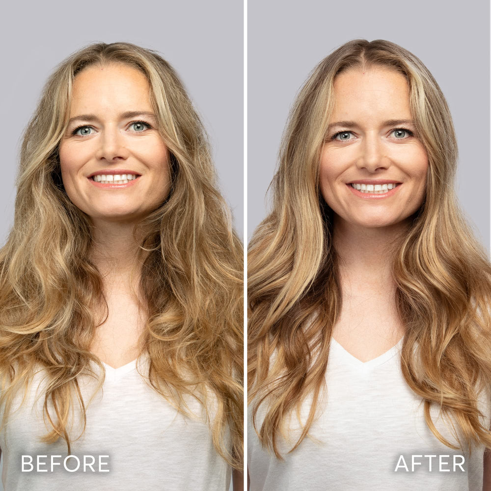 Keratin and ginseng extract icons illustrate strengthening benefits in Madison Reed product