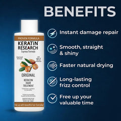 KERATIN RESEARCH bottle emphasizes argan oil nourishing formula