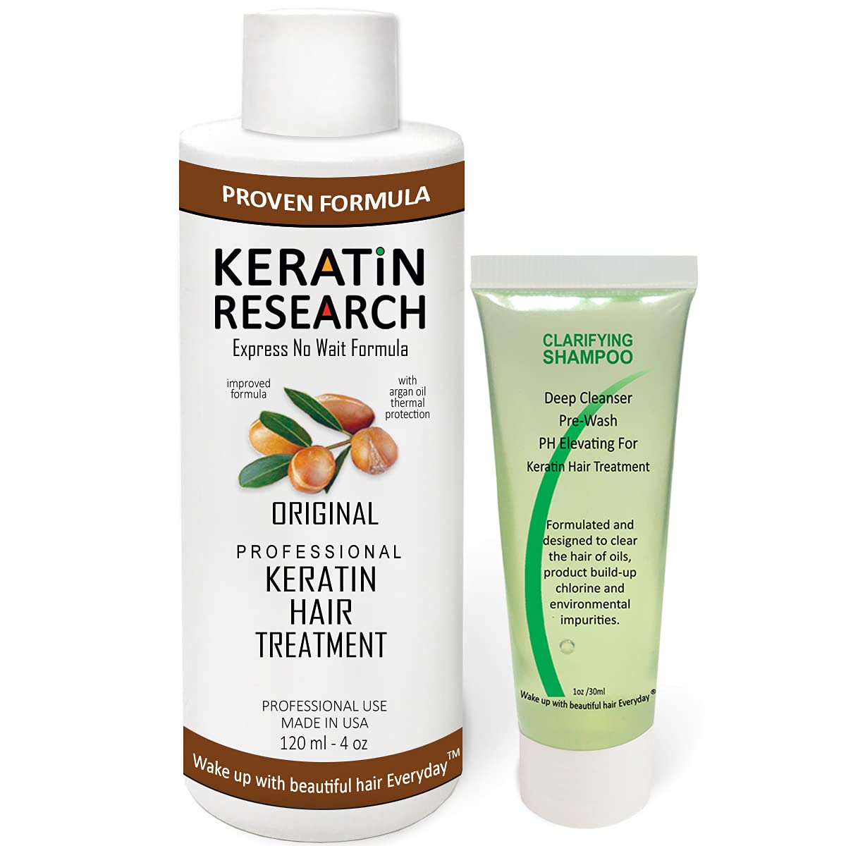 KERATIN RESEARCH Brazilian Keratin Treatment bottle ready for at-home smoothing