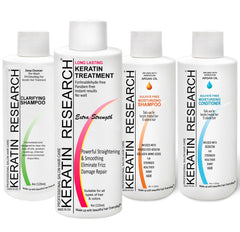 KERATIN RESEARCH packaging highlights paraben-free and formaldehyde-free formula for informed shoppers.