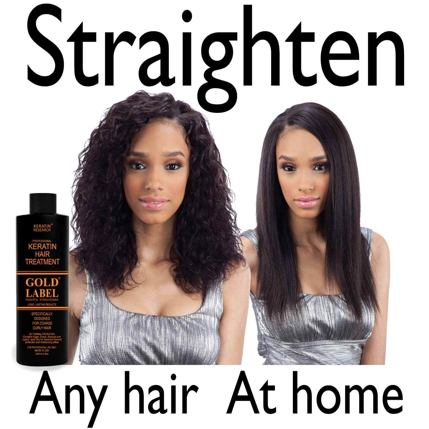 KERATIN RESEARCH Gold Label kit box highlights at-home treatment kit contents.