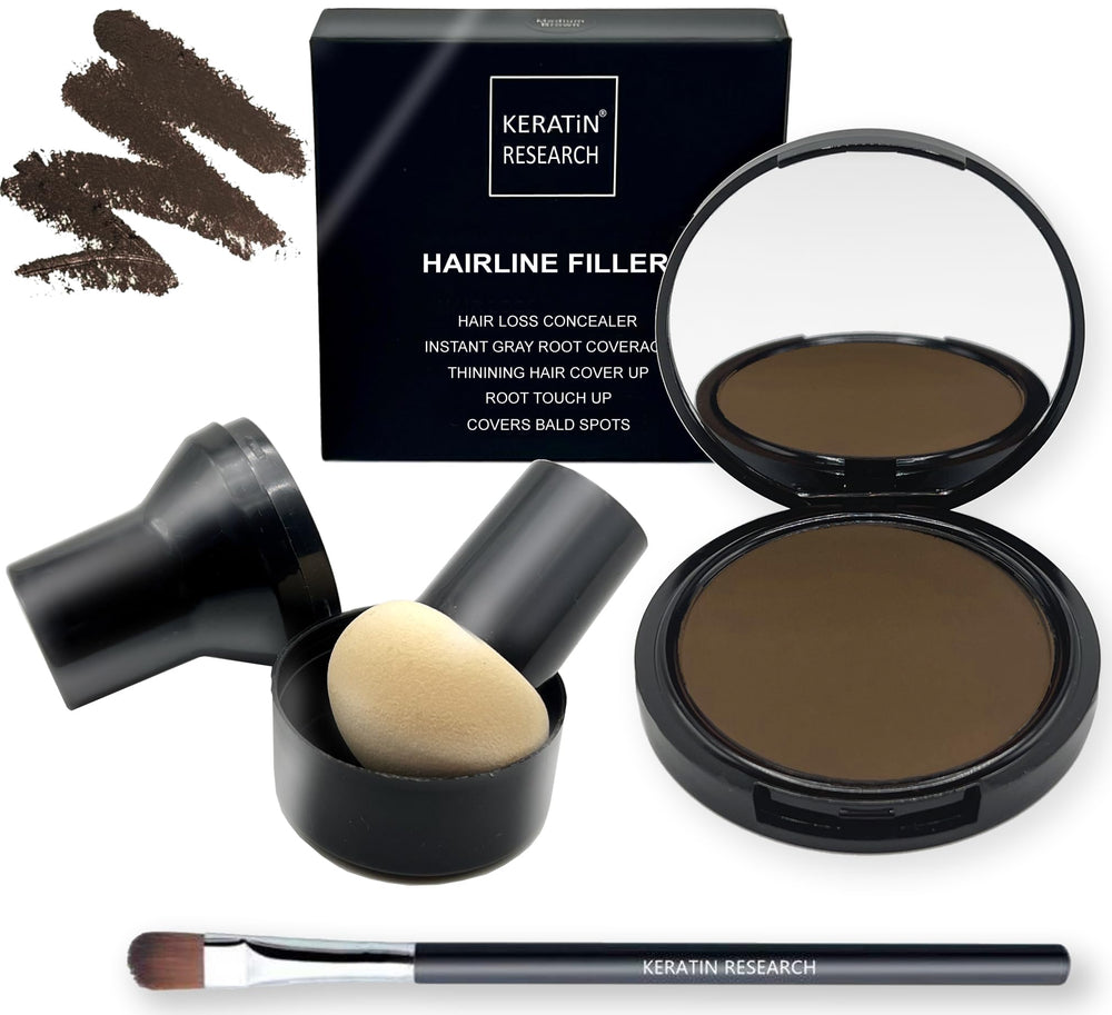KERATIN RESEARCH Hairline Filler Medium Brown compact for seamless root concealment.
