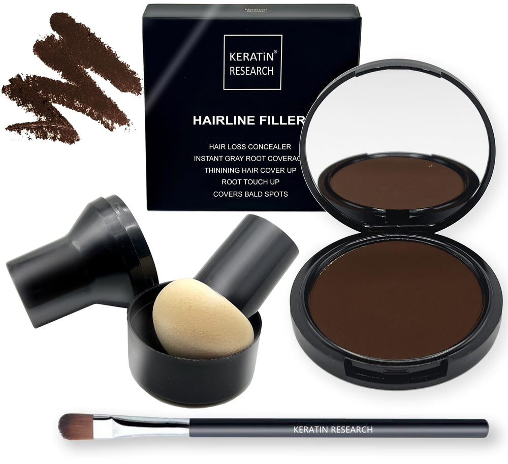 Keratin Research Hairline Filler packaging with mirror for easy on-the-go touch-ups.