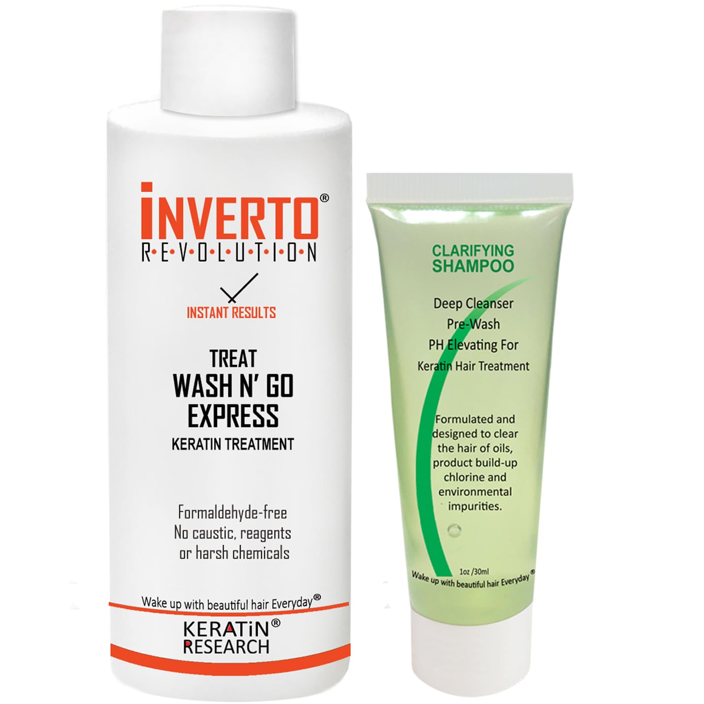 Keratin Research Inverto bottle pouring treatment for instant smoothness.