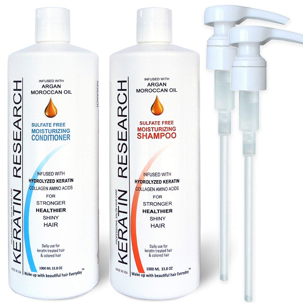 Keratin Research Moroccan argan oil shampoo 1L for color-treated hair, offering light cleansing and hydration.