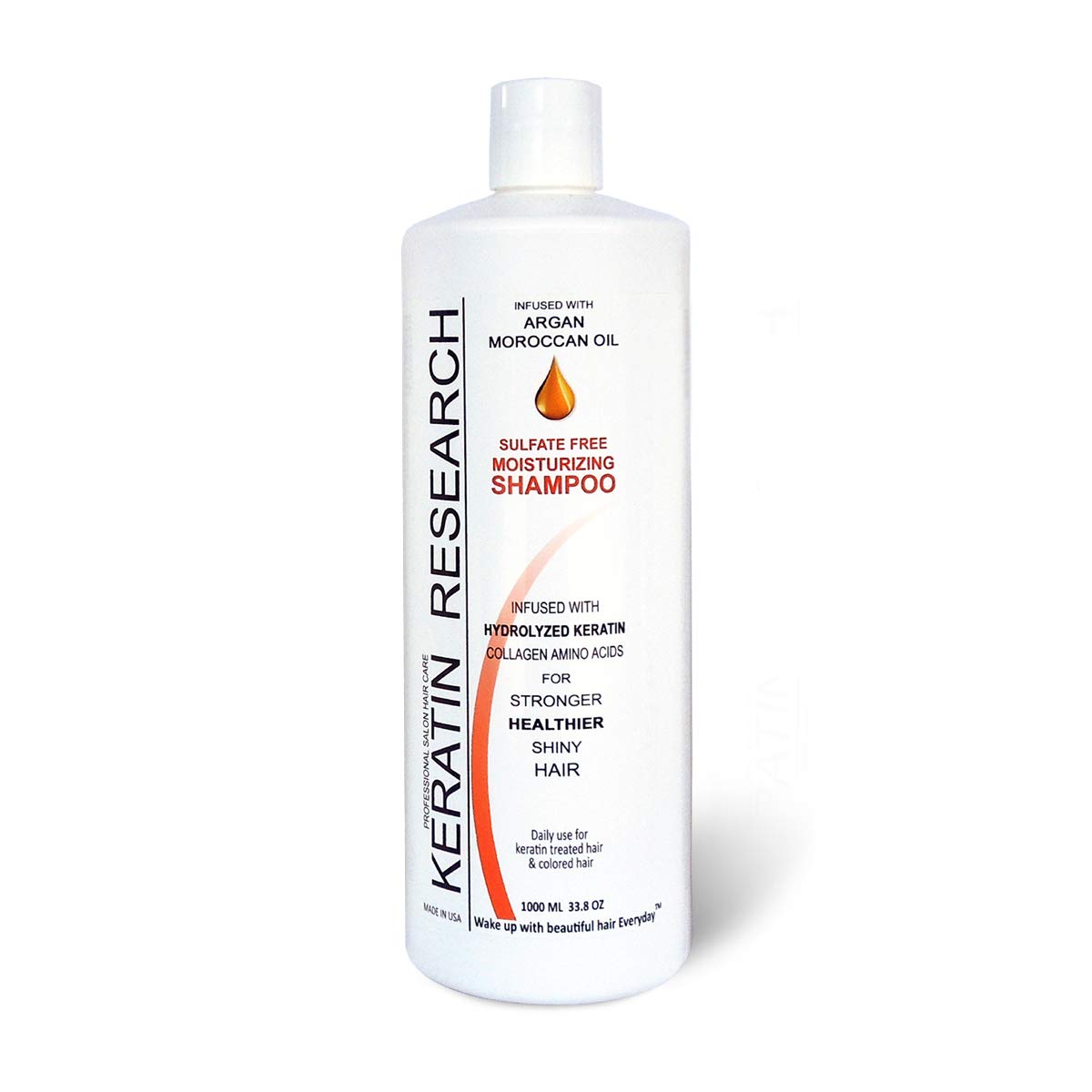 KERATIN RESEARCH Natural Argan Oil Shampoo bottle with sulfate-free formula for keratin maintenance.
