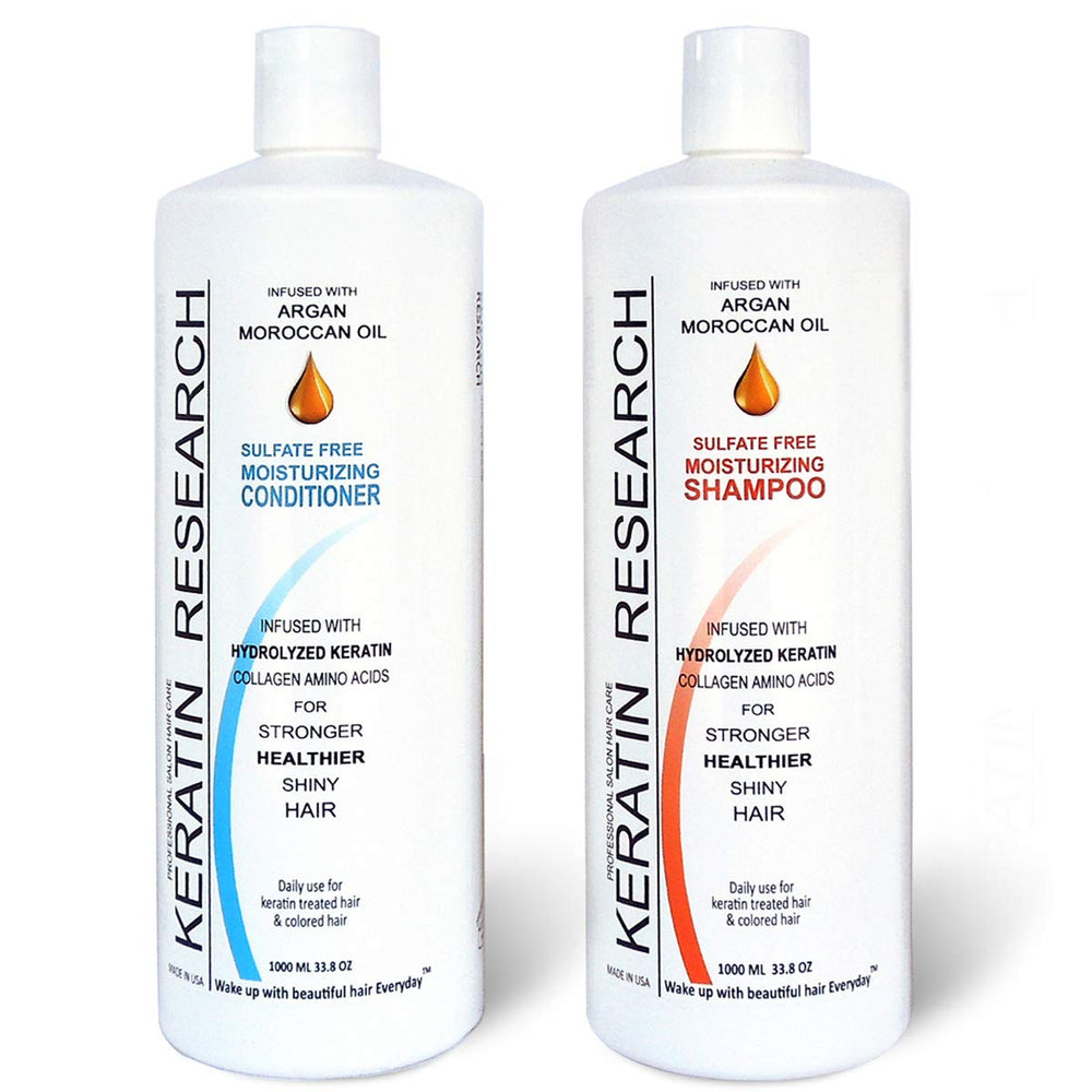 Keratin Research sulfate-free shampoo bottle maintains color-treated hair with lasting shine