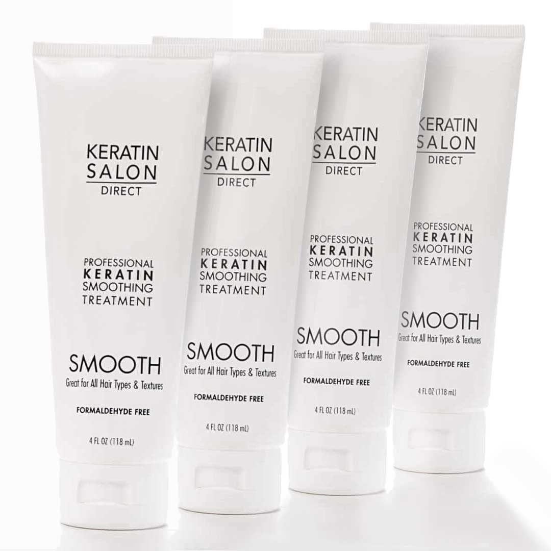 Keratin Salon Direct hair treatment bottle showing frizz-control formula for salon-grade results