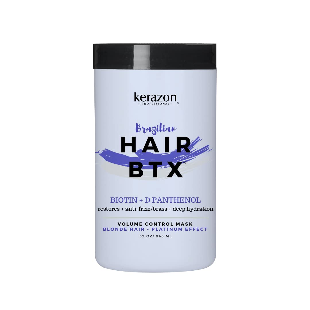 Kerazon Blonde BTX treatment bottle showing platinum effect on blonde hair
