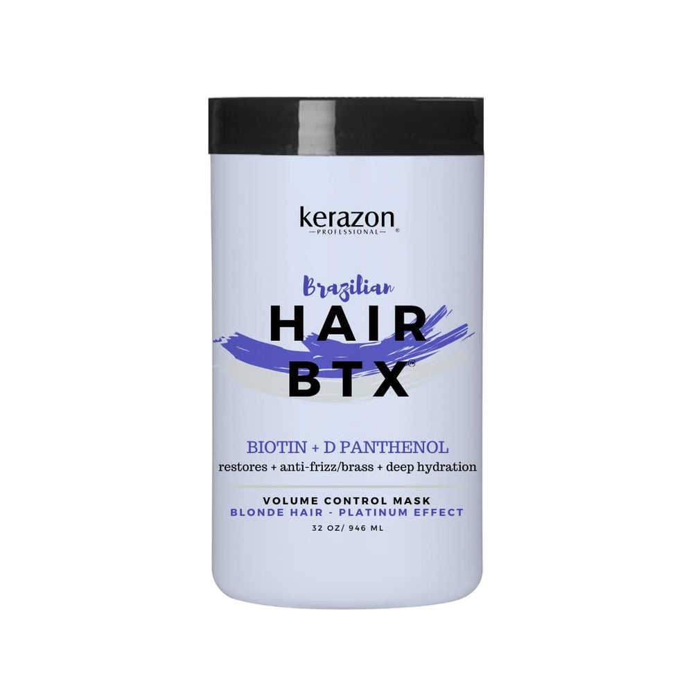 Kerazon Blonde BTX treatment bottle showing platinum effect on blonde hair
