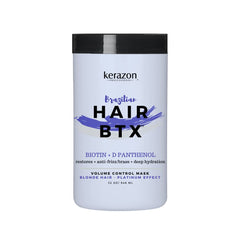 Kerazon Blonde BTX treatment bottle showing platinum effect on blonde hair