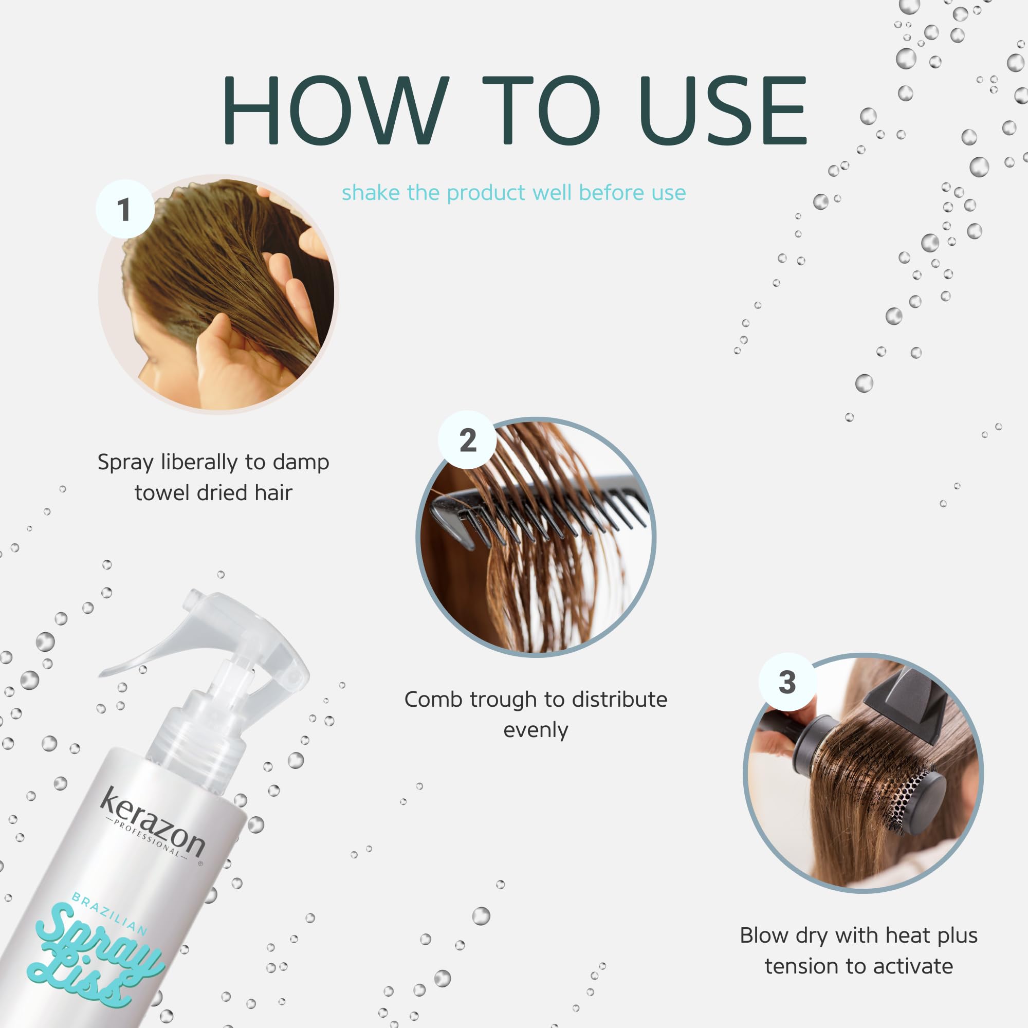Kerazon Brazilian Spray Liss after styling shows glossy, frizz-free finish.