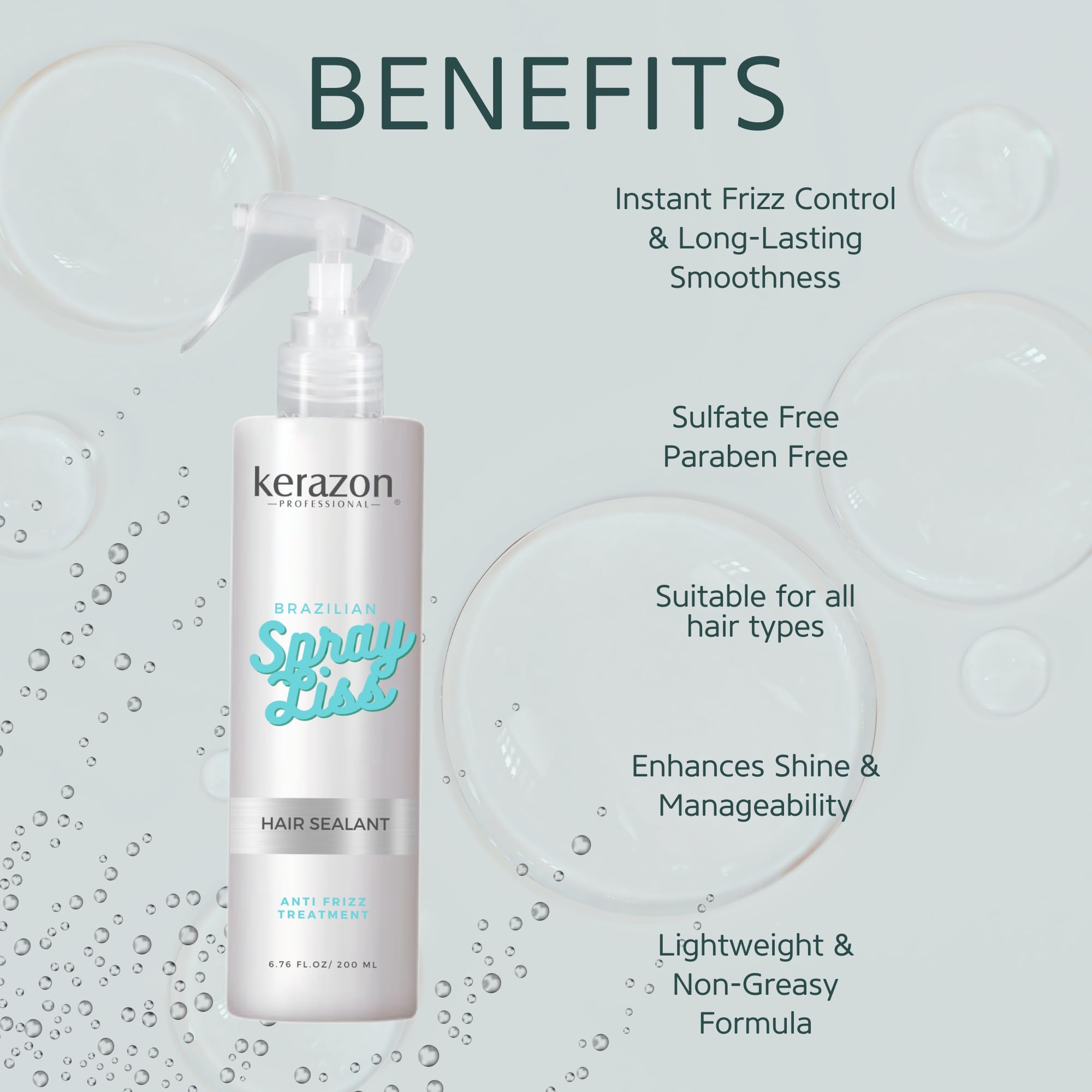 Kerazon Brazilian Spray Liss applied to damp hair for detangling and smooth distribution.