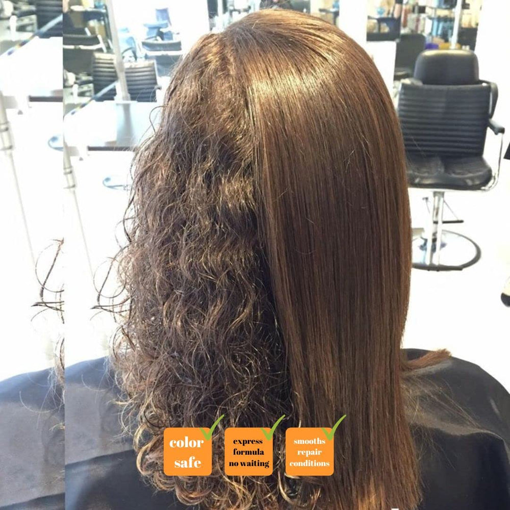 Close-up of Step 1 clarifying shampoo bottle preparing hair