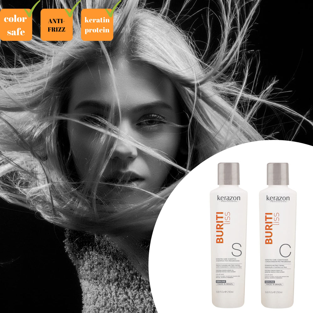 Kerazon Professional color-safe keratin care conditioner bottle for lasting shine and softness.