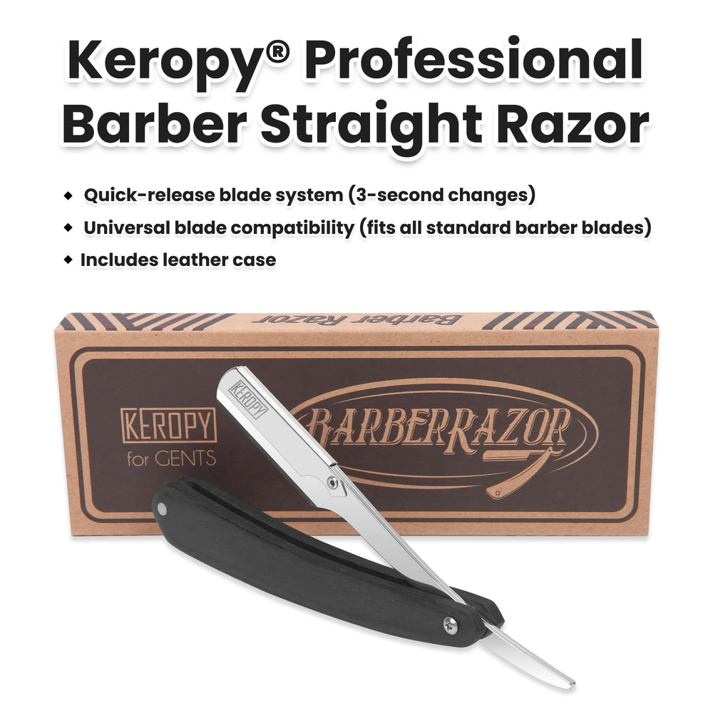 Keropy Shavette stainless steel blade holder keeps blades secure for safe changes.