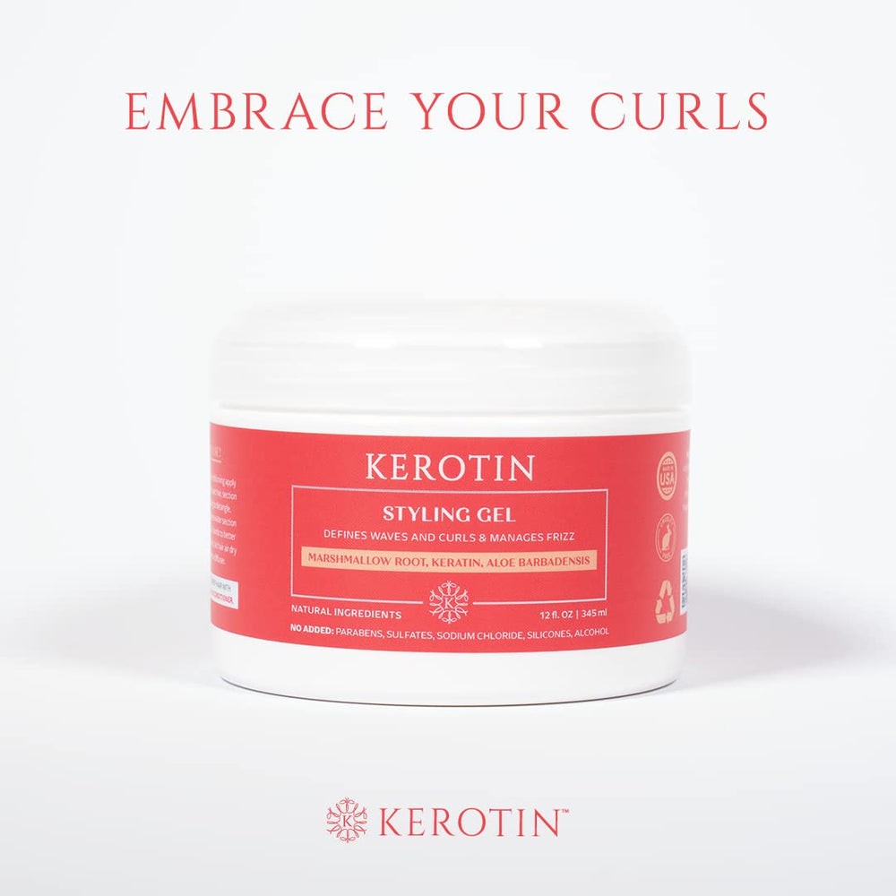 Kerotin Curly Defining Gel texture close-up highlights silky slip for detangling.