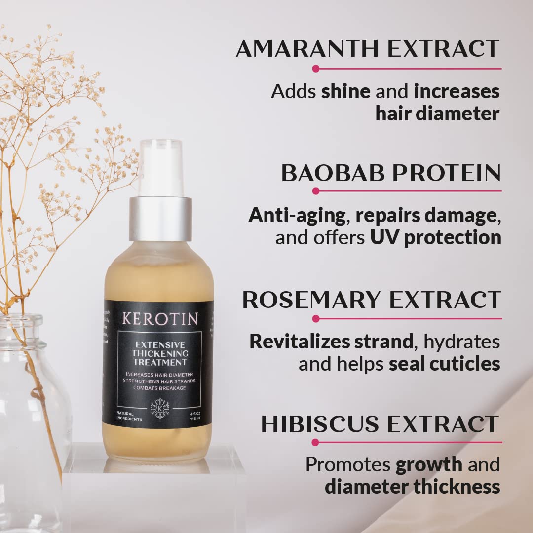 K Kerotin bottle label features Amaranth, Hibiscus, Baobab ingredients.