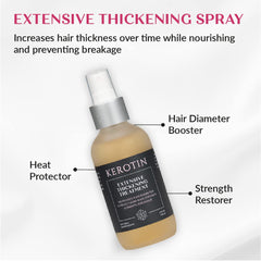 K Kerotin thickening spray root-to-end application demonstrates even coverage for fine hair.