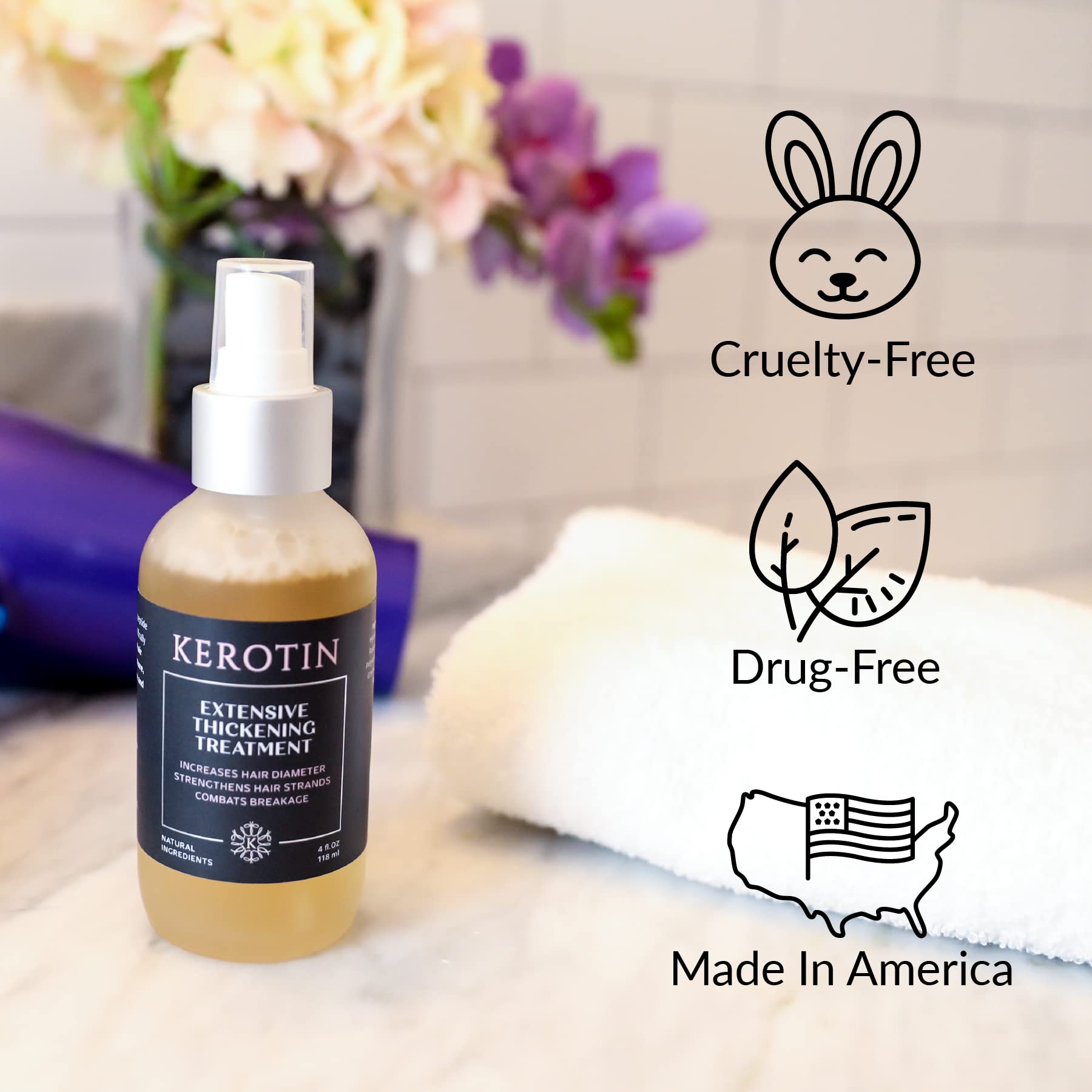 K Kerotin Made in USA cruelty-free label on product.