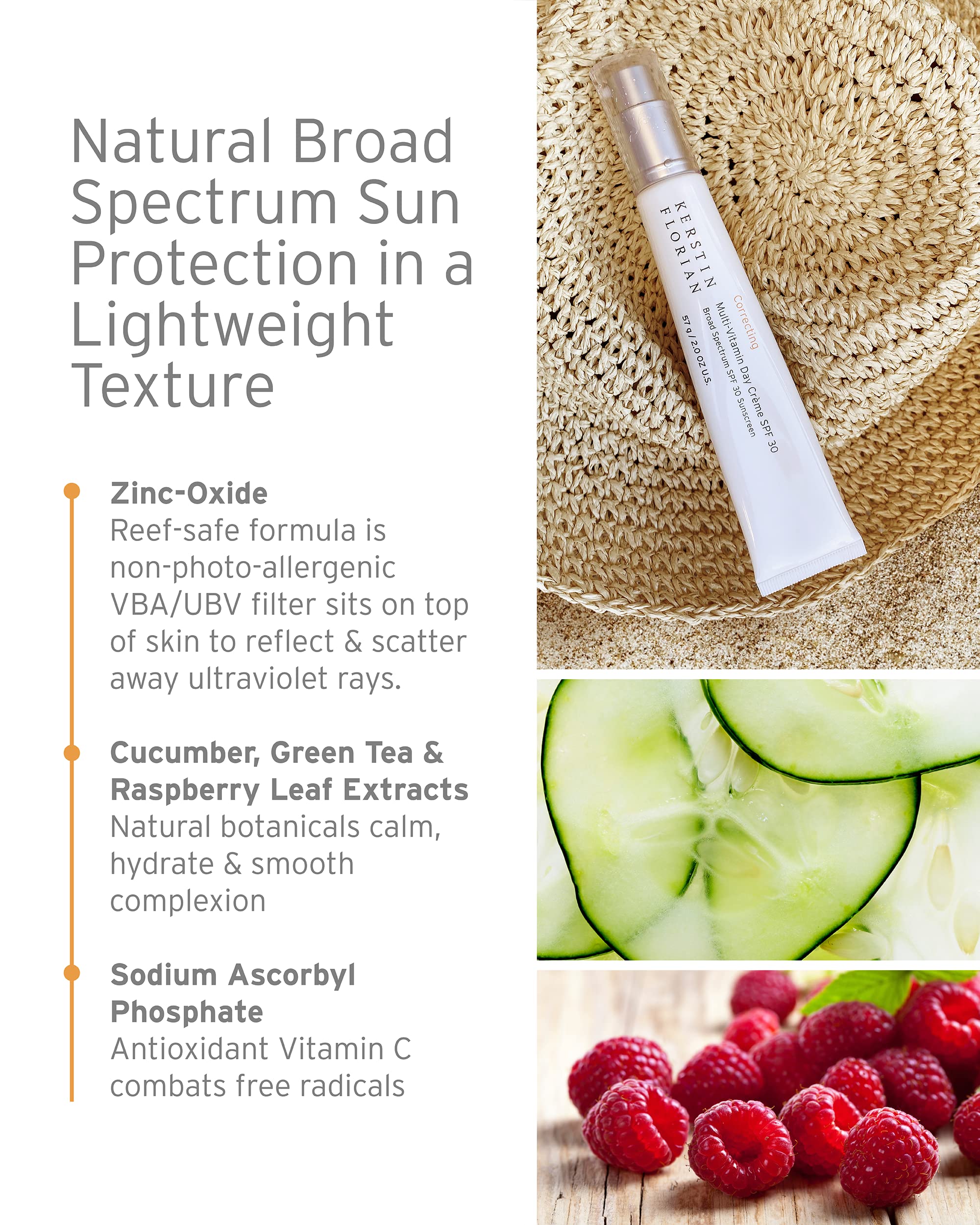 Kerstin Florian mineral sunscreen zinc oxide label on jar, reef-safe sun protection.