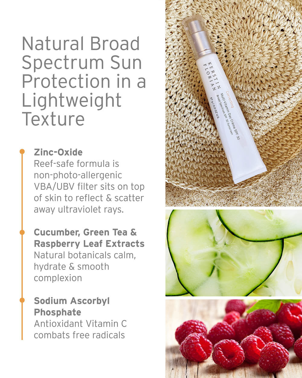 Kerstin Florian mineral sunscreen zinc oxide label on jar, reef-safe sun protection.