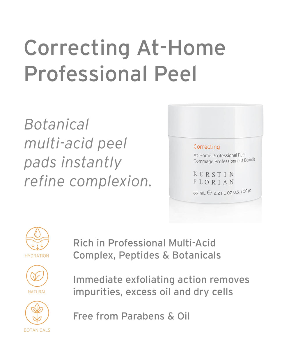 Kerstin Florian Correcting At Home Peel closeup-label shows 20% multi-acid complex