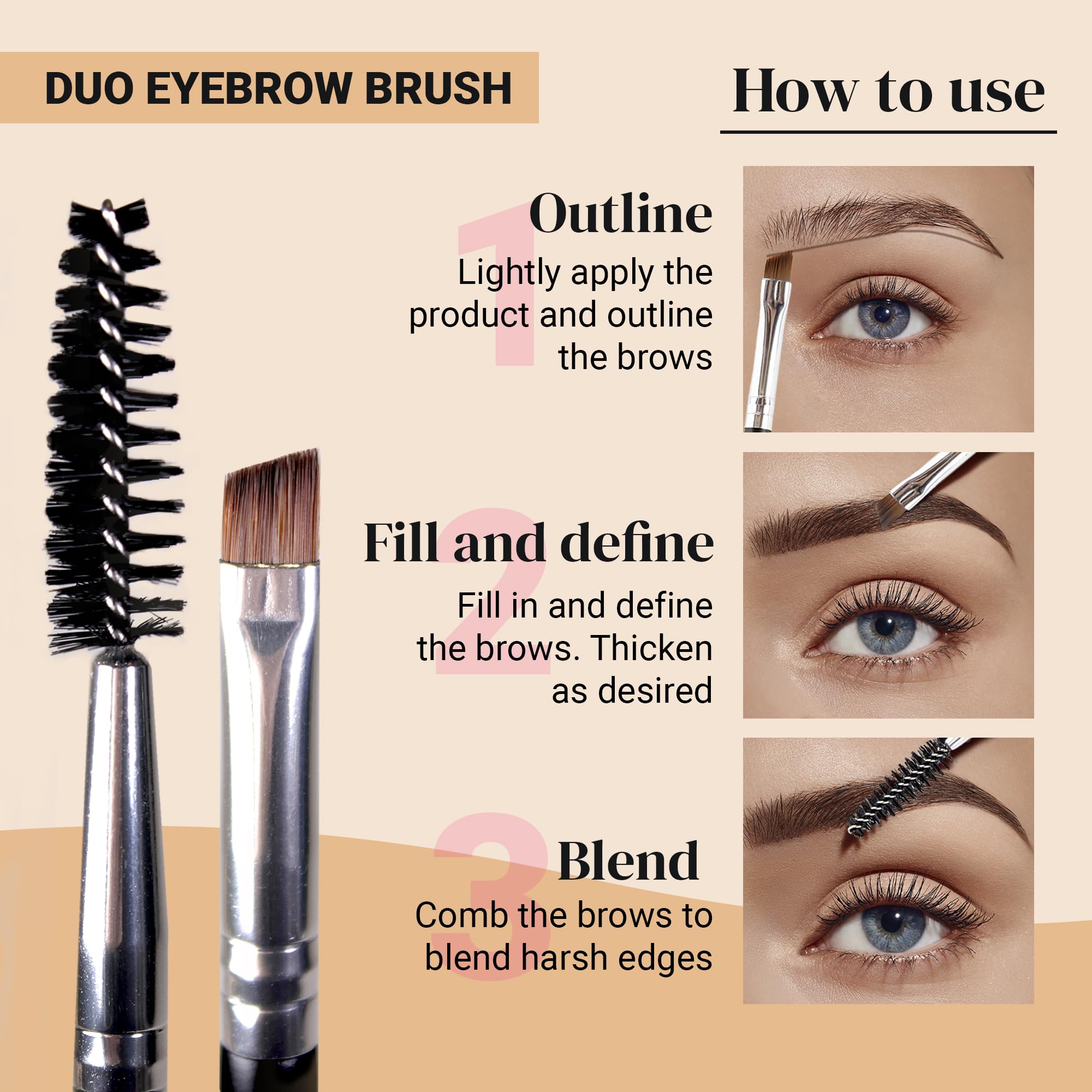 KESHIMA Eyebrow Brush Duo close-up demonstrates precision grooming