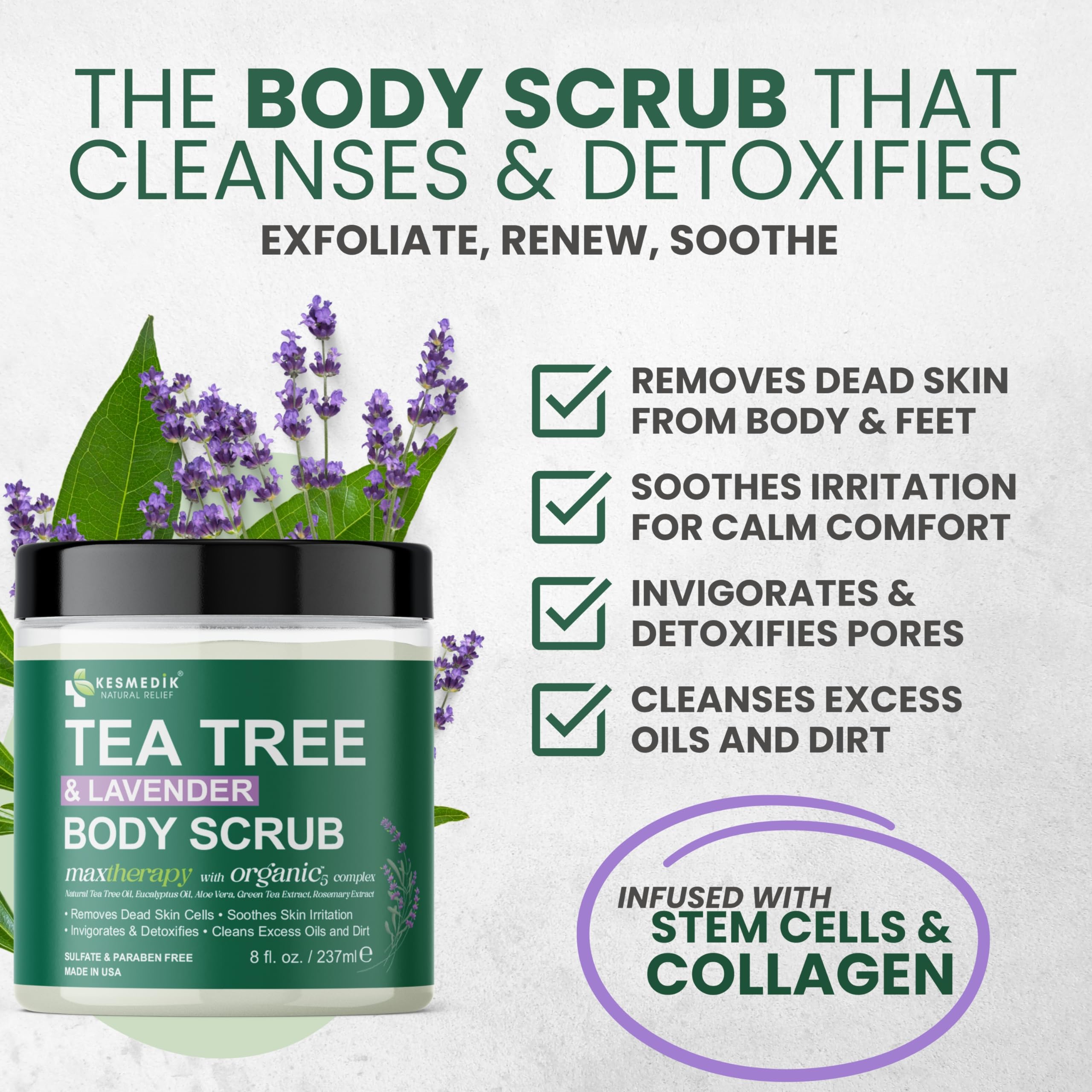 Kesmedik Pure Tea Tree Oil Scrub foot care application for gentle exfoliation and hydration