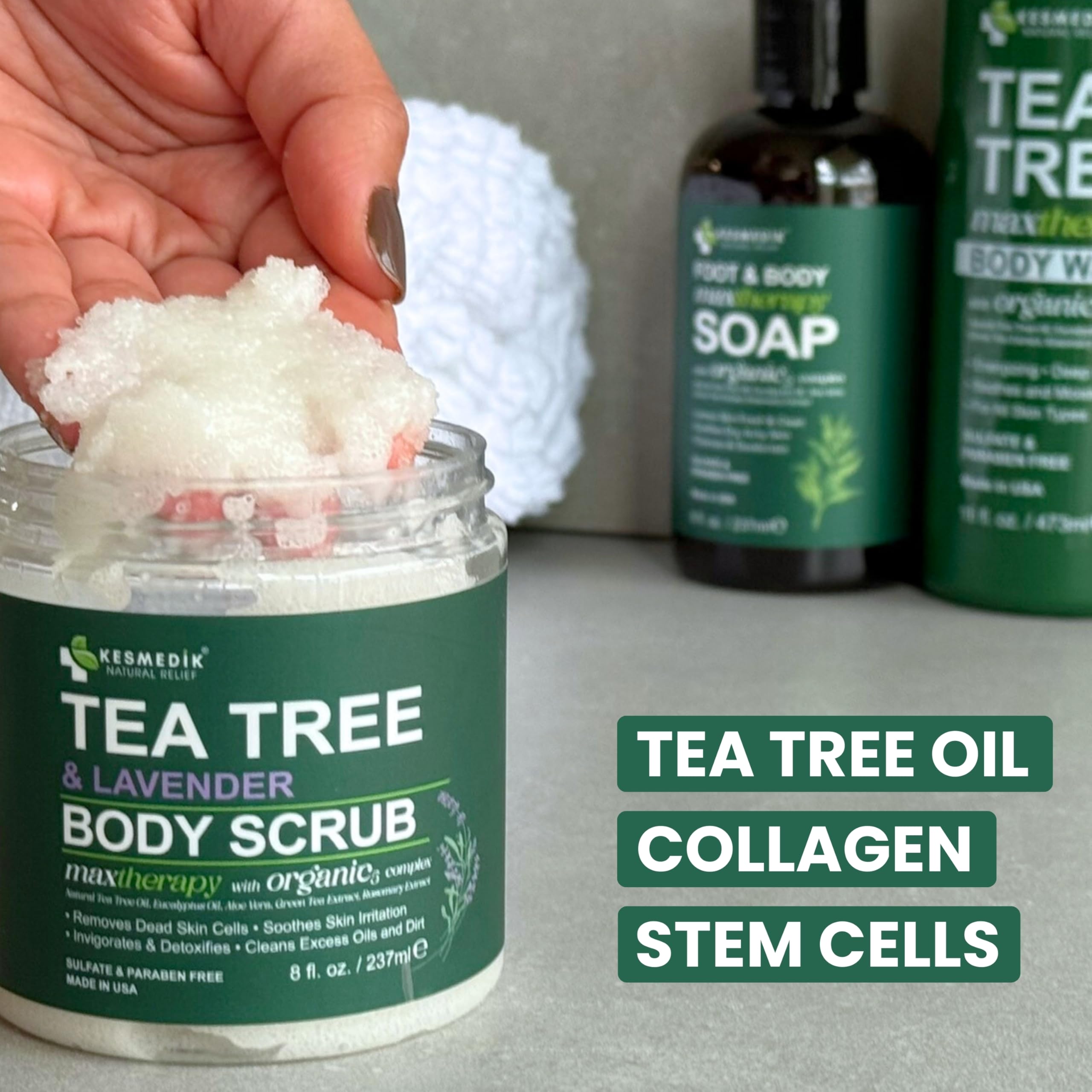 Kesmedik Pure Tea Tree Oil Scrub lavender and tea tree oils for soothing relief