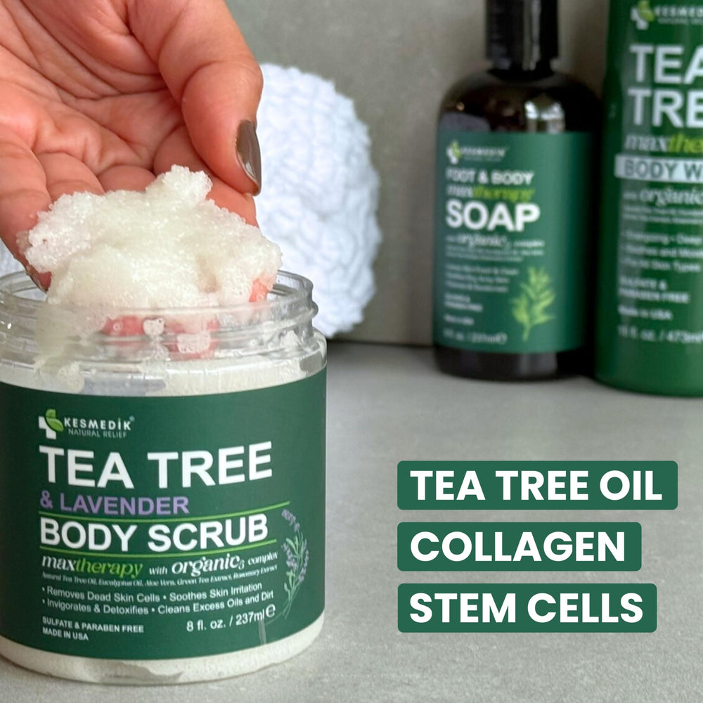Kesmedik Pure Tea Tree Oil Scrub lavender and tea tree oils for soothing relief