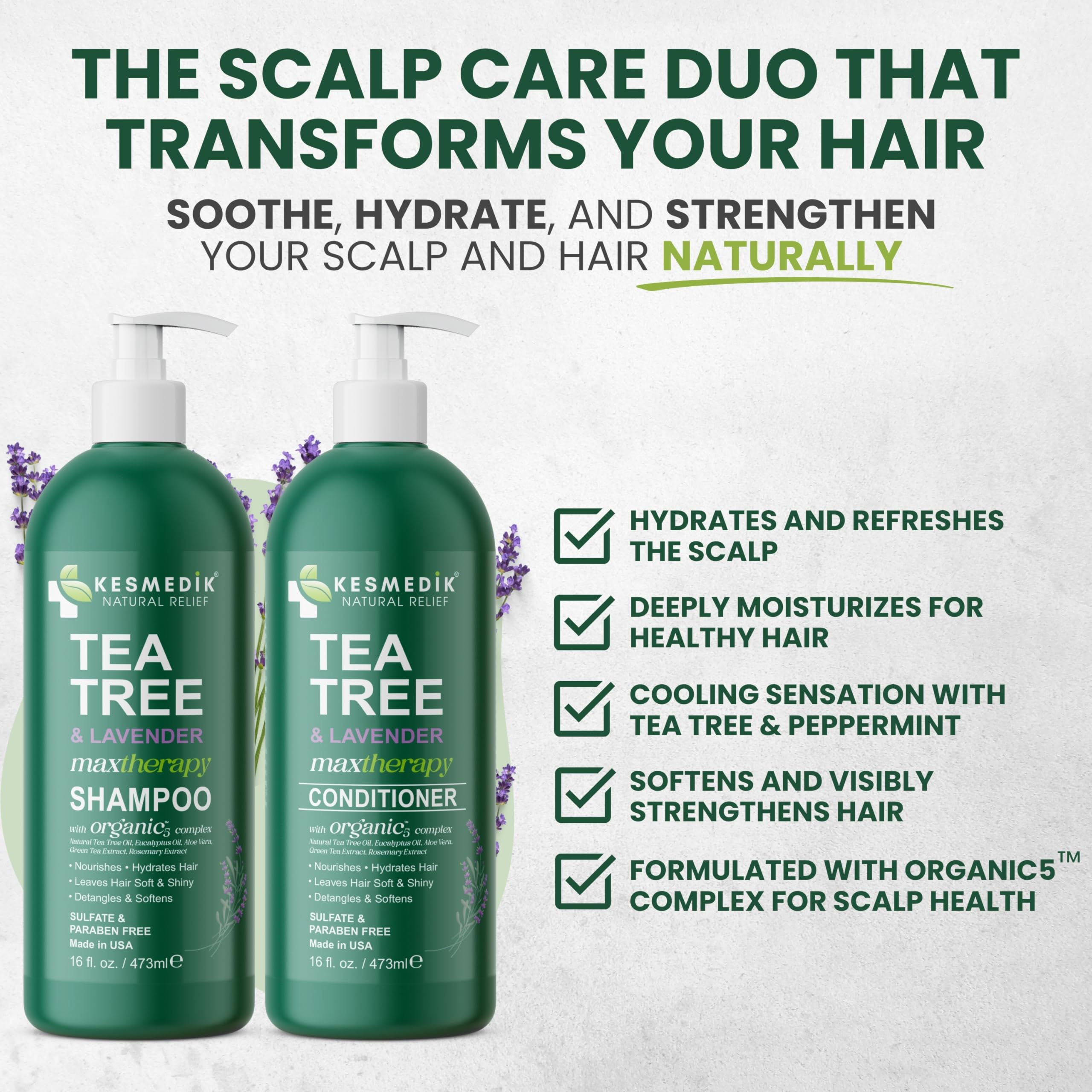 KESMEDIK Tea Tree Lavender Conditioner bottle for softer, easier detangling and smooth hair.