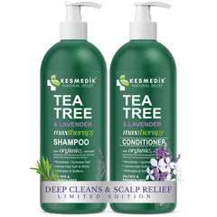 KESMEDIK Tea Tree Lavender Shampoo bottle ready for a refreshing scalp cleanse and balanced oils.