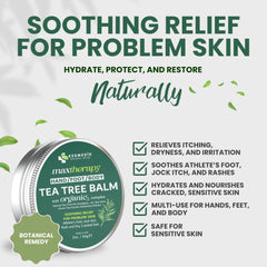 KESMEDIK Tea Tree Oil MaxTherapy Balm bottle closeup highlighting non-greasy texture.