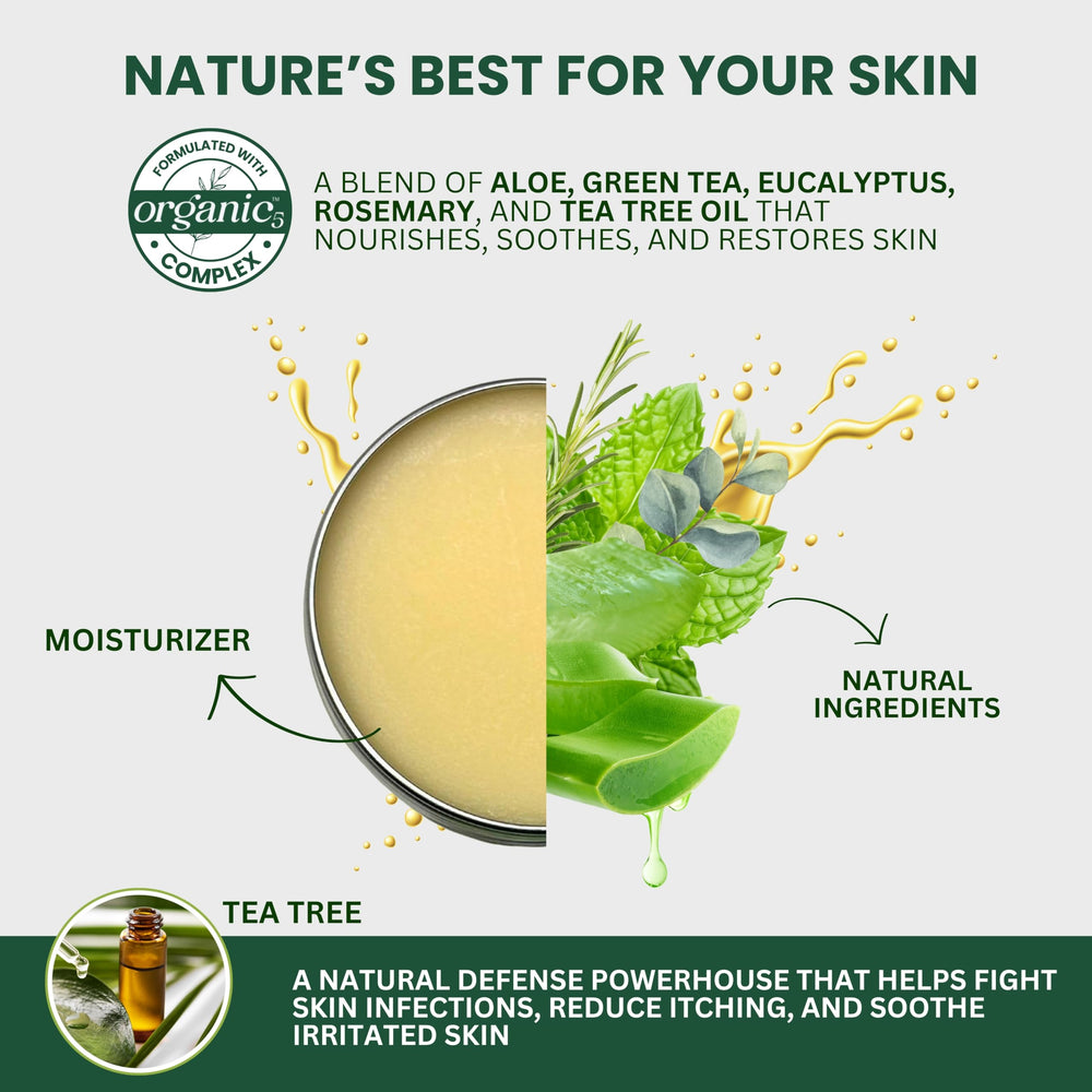 KESMEDIK Tea Tree Oil MaxTherapy Balm ingredients include aloe vera for hydration.