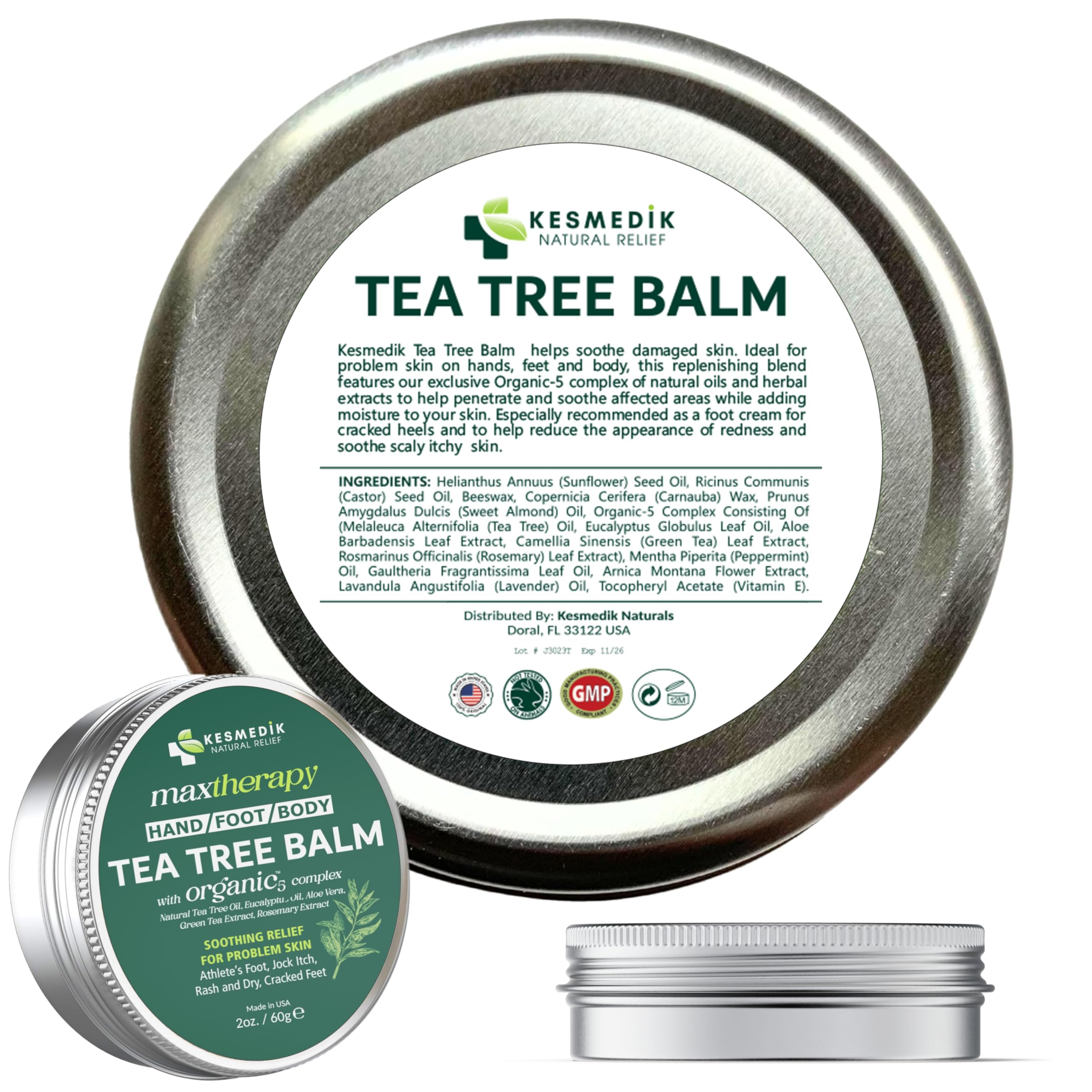 KESMEDIK Tea Tree Oil MaxTherapy Balm packaging view in a 2-pack.