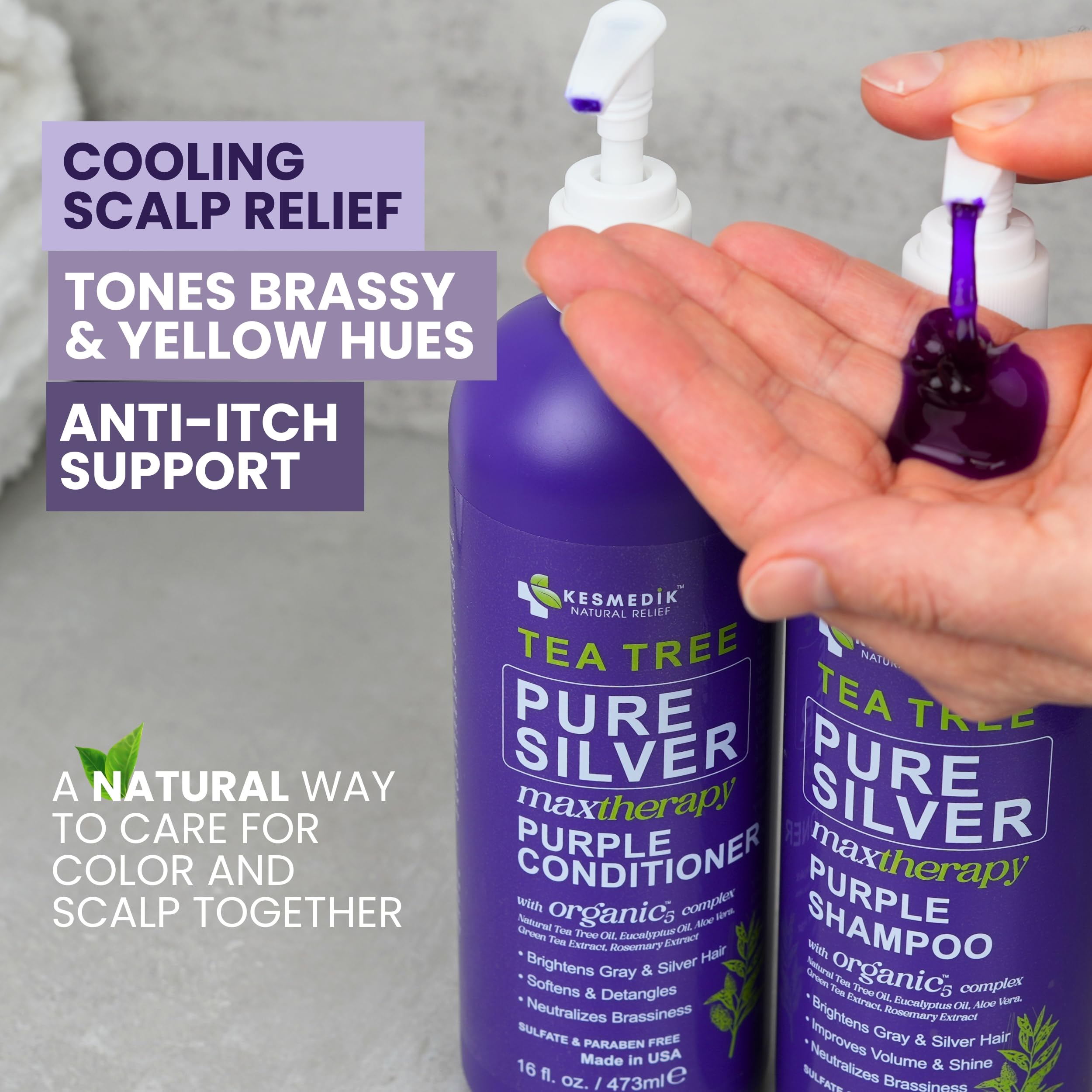 KESMEDIK Tea Tree Purple Conditioner tube after-shampoo care for brightness.